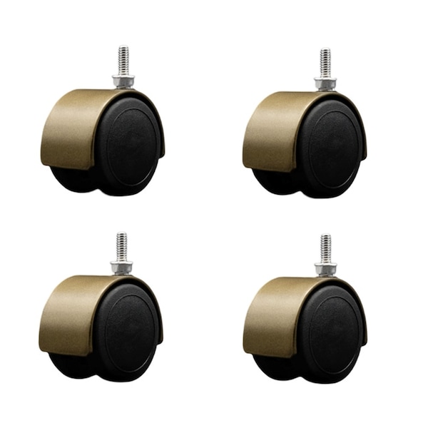 2'' Floor Safe Antique Hooded Twin Wheel Caster 1/4 Threaded Stem, 4PK